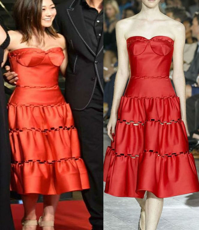 Hot! or Hmm… Karen Fukuhara’s <em>Suicide Squad</em> Tokyo Premiere Zac Posen Spring 2016 Red Strapless Bustier Cutout Dress