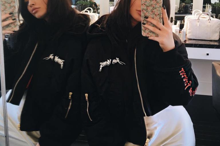 Splurge: Kylie Jenner’s Instagram Vetements Total Darkness Embroidered Bomber Jacket