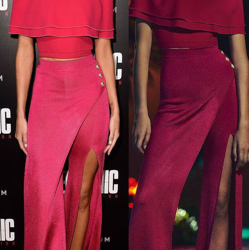 Hot! or Hmm… Rosie Huntington-Whiteley’s <em>Mechanic: Resurrection</em> Hollywood Premiere Balmain Resort 2017 Off the Shoulder Flounce Crop Top and High Waist Wrap Slit Trousers