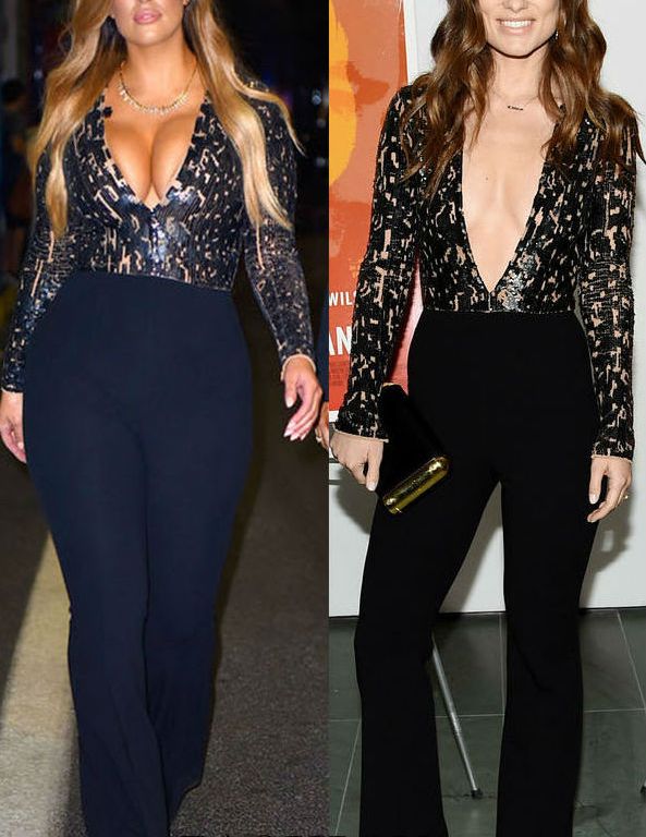 Who Wore It Better? Ashley Graham vs. Olivia Wilde in Michael Kors’s Plunging Embroidered Crepe Long-Sleeve Jumpsuit