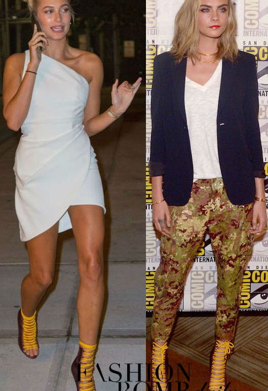 Who Wore It Better? Hailey Baldwin vs. Cara Delevingne in DSquared2’s Resort 2017 Two Tone Lace Up Booties