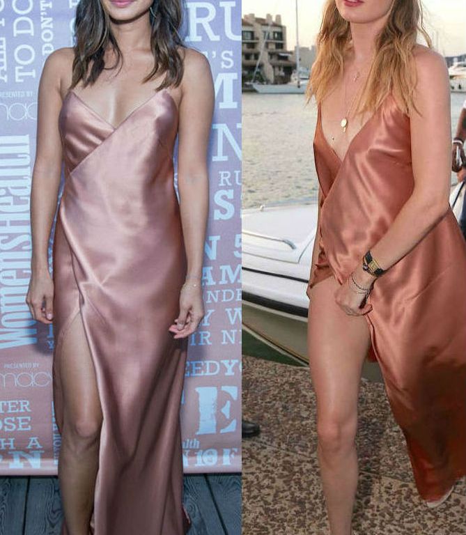 Who Wore It Better? Jamie Chung vs. Doutzen Kroes in Michelle Mason’s Silk Satin Wrap Gown
