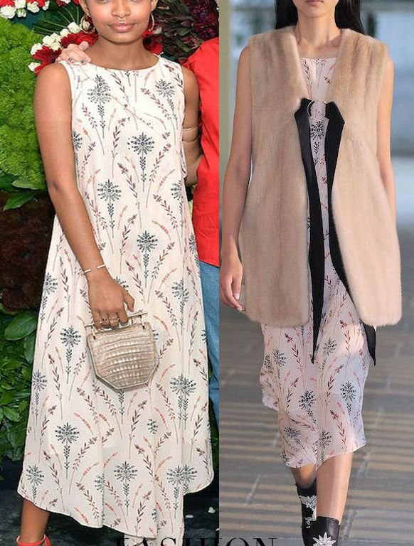 Get the Look: Yara Shahidi’s Creatures of the Wind x Just One Eye Dinner Creatures of the Wind Resort 2017 Printed Dress and M2MALLETIER Mini Amor Fati Croc Bag