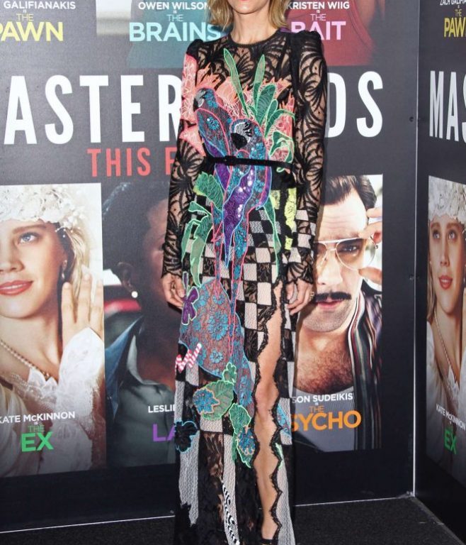 Hot! Or Hmm…: Kristen Wiig’s <em> Masterminds </em> Los Angeles Premiere Marc Jacobs Fall 2017 Sequin Patchwork Thigh High Slit Long Sleeve Gown