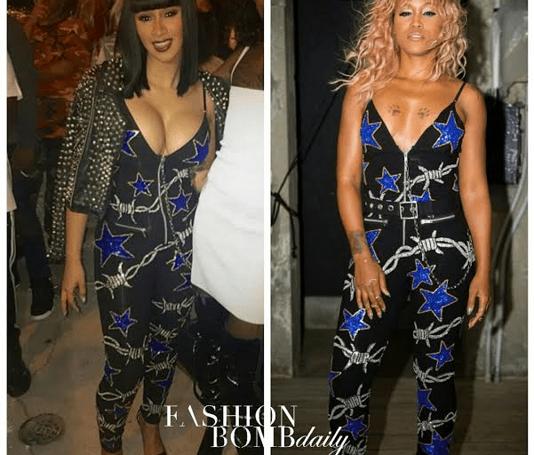 Who Wore It Better?: Cardi B vs. Eve in Discount Universe’s Resort 2017 Sequin Embellished Barbed Wire and Star Motif Jumpsuit