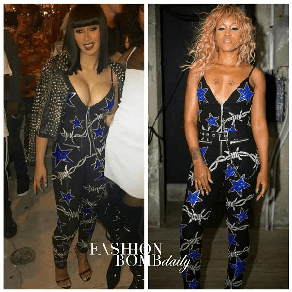 Who Wore It Better?: Cardi B vs. Eve in Discount Universe’s Resort 2017 Sequin Embellished Barbed Wire and Star Motif Jumpsuit