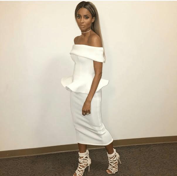 Splurge: Ciara’s Miss America 2016 Pageant Julea Domani Ivory Peplum Top, High Waisted Pencil Skirt and Monika Chiang ‘Carla’ Lace-Up Rope Gladiator Sandals