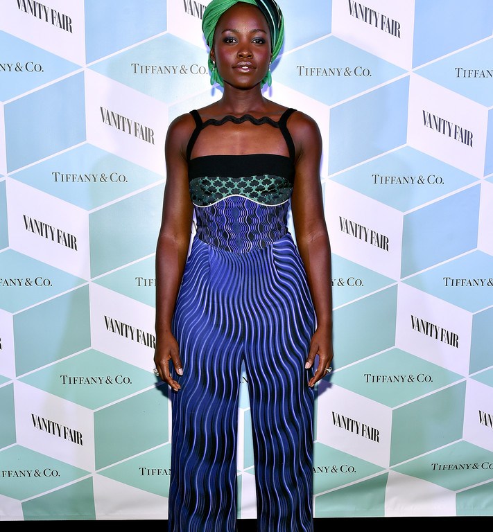 Hot! Or Hmm…: Lupita Nyong’o’s Vanity Fair and Tiffany Co. Private Dinner Mary Katrantzou Pre-Fall 2016 Multicolored Graphic Print Jumpsuit