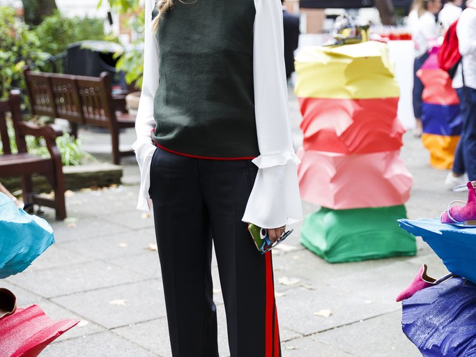 Steal: Olivia Palermo’s London Fashion Week Zara Urban Collection High Collar Sweater and Side Band Trousers
