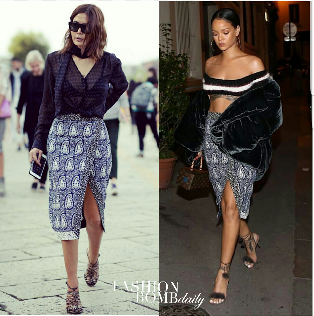 Who Wore It Better? Christine Centenera vs. Rihanna in Altuzarra’s $1,295 ‘Jude’ Paisley Faux Wrap Skirt