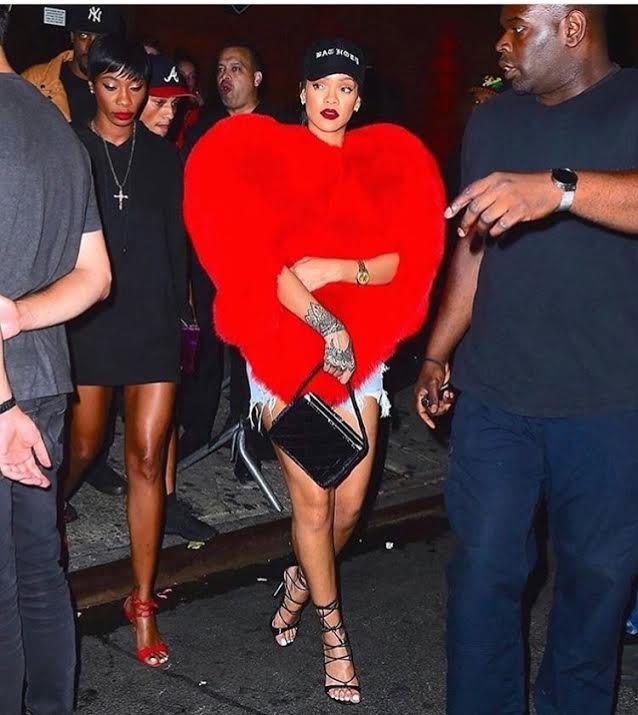 Splurge: Rihanna’s NYC Yves Saint Laurent Red Heart Shaped Fur Cape