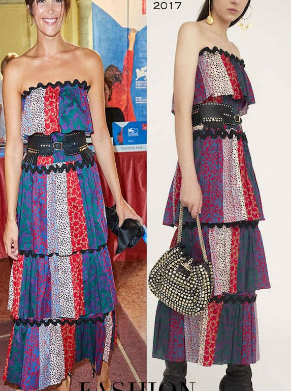 Hot! or Hmm… Gemma Arterton’s 73rd Venice Film Festival Sonia Rykiel Resort 2017 Colorful Strapless Tiered Dress