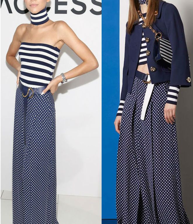 Hot! or Hmm… Zendaya’s Michael Kors Access Smartwatch Launch Party Michael Kors Collection Resort 2017 Maritime and White Stripe Cashmere Tube Top and Polka Dot Silk Georgette Palazzo Trousers