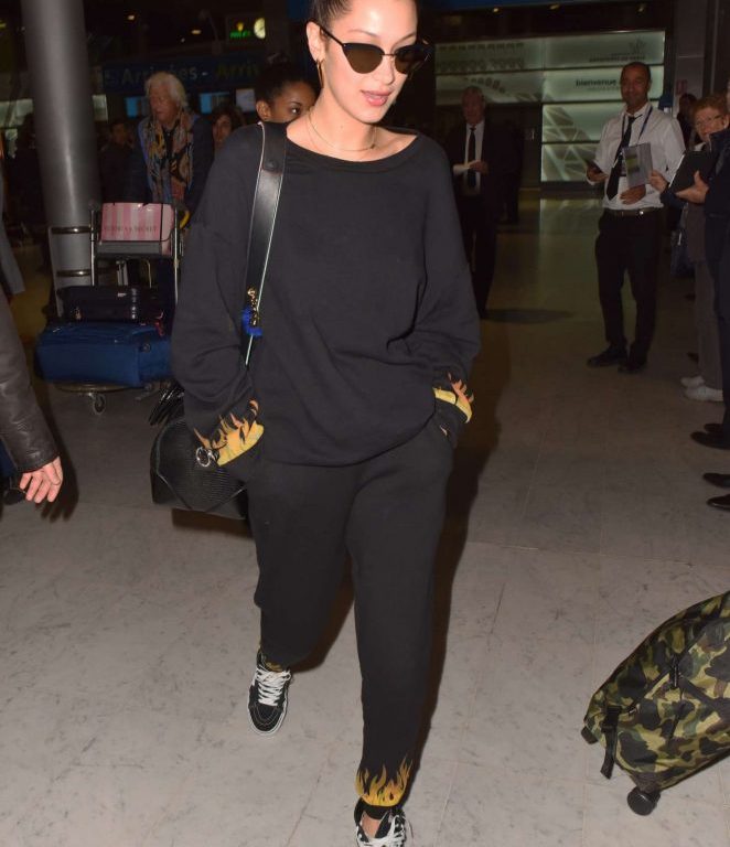 Steal: Bella Hadid’s Charles de Gaulle Airport $97 Hardware LDN Chloe Flame Top and $72 Joggers