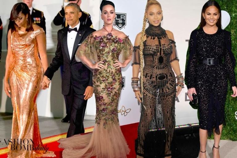 Look of the Week featuring First Lady Michelle Obama in Atelier Versace, Katy Perry in Marchesa, Beyonce in Guillermo Giattoni And More!