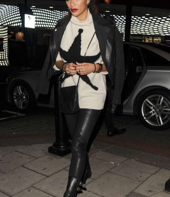 Splurge: Nicole Scherzinger’s London $500 Acne Studios Black and White Saara Star Wool Turtleneck Sweater