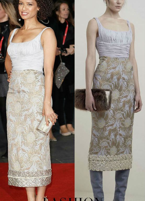 Hot! or Hmm… Gugu Mbatha Raw’s <em>A United Kingdom</em> 60th BFI London Film Festival Opening Night Gala Screening Brock Collection Resort 2017 Ruched Top and Embroidered Sunflower Pencil Skirt