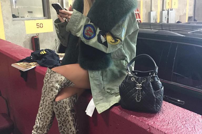 Splurge: Khloe Kardashian’s Instagram $1,343 Off-White Men’s Green Patch Sleeve Military Jacket