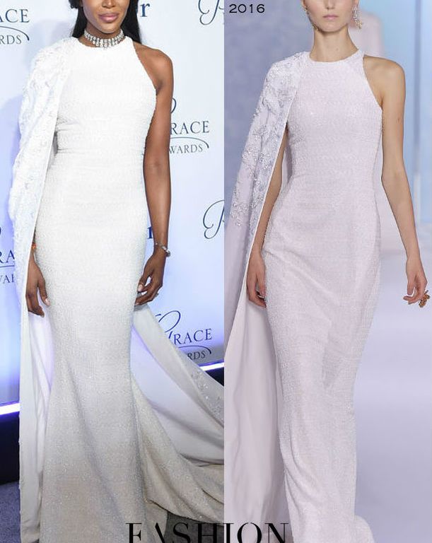 Hot! or Hmm… Naomi Campbell’s 2016 Princess Grace Awards Gala Ralph & Russo Couture Fall 2016 White One Shoulder Cape Gown