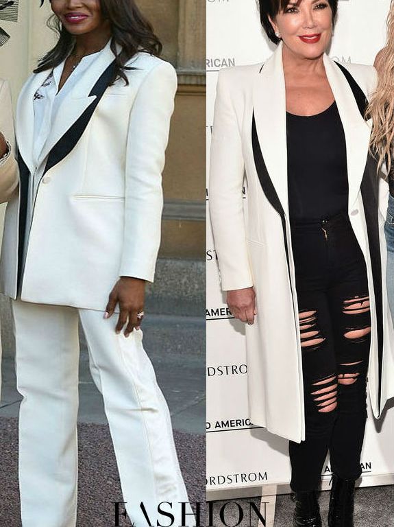 Who Wore It Better? Naomi Campbell vs. Kris Jenner in Alexander McQueen’s $3,295 Ivory and Black Satin Trimmed Wool and Silk Blend Faille Blazer