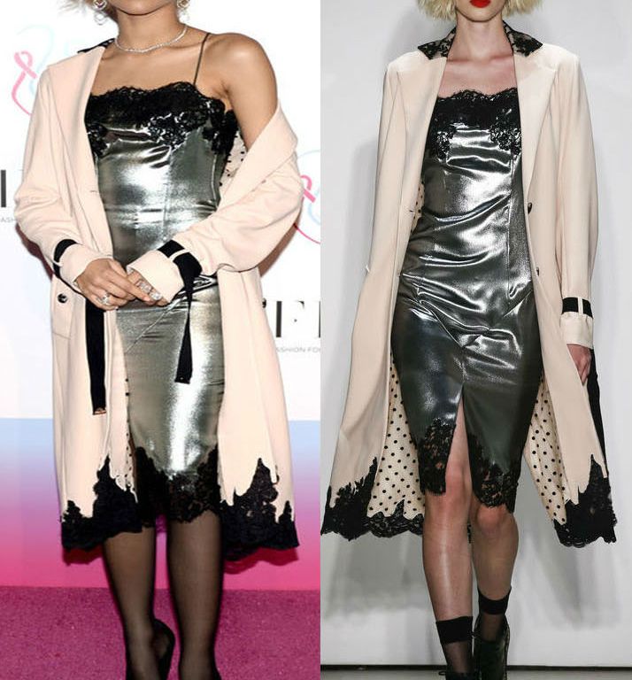 Hot! or Hmm… Zendaya Coleman’s FFANY Shoes On Sale Event Georgine Spring 2017 Pink Lace Detailed Coat and Silver Lace Trim Slip Dress