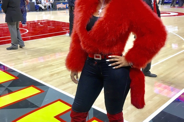 Keyshia Ka’oir wears Alexander McQueen Red Fur Coat to Atlanta Hawks vs. Pelicans Game + Gucci Mane Proposes