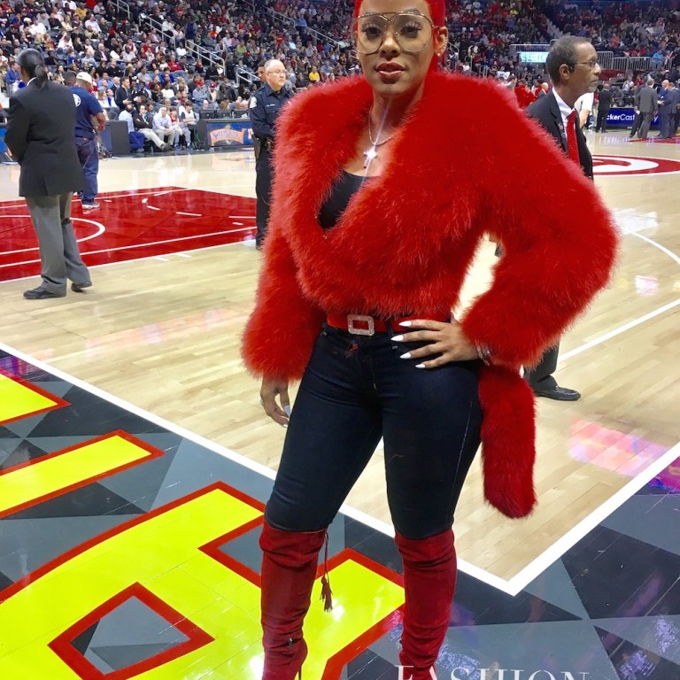 Keyshia Ka’oir wears Alexander McQueen Red Fur Coat to Atlanta Hawks vs. Pelicans Game + Gucci Mane Proposes