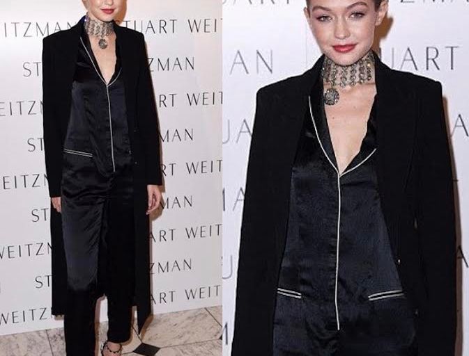 Splurge: Gigi Hadid’s Stuart Weitzman VIP Dinner Fleur Du Mal Silk Pajama Jumpsuit