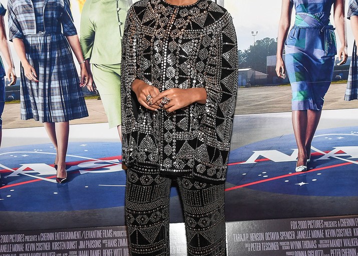Splurge: Janelle Monae’s <em>Hidden Figures</em> Atlanta Advanced Screening Naeem Khan Black and Silver Studded Cape and Trousers