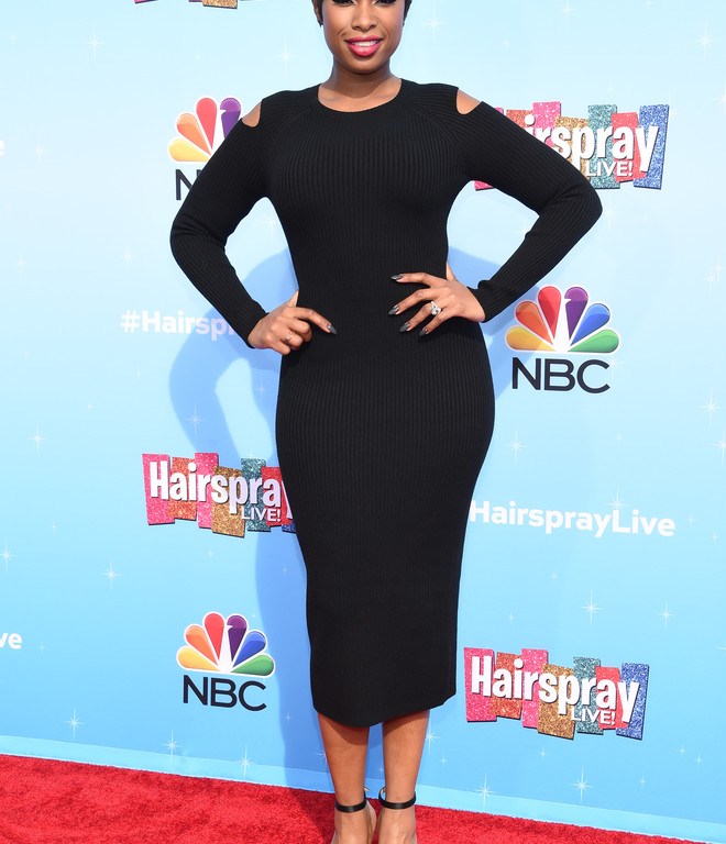 Splurge: Jennifer Hudson’s NBC <em>Hairspray Live!</em> Press Junket $455 Theory Black Jemlora Cutout Ribbed Wool-blend Dress