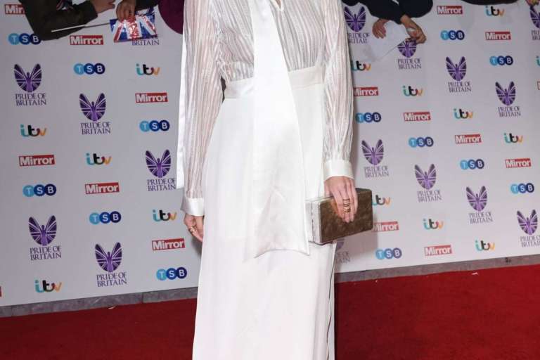 Splurge: Mollie King’s Pride of Britain Awards $934 Jessica Choay White Daring Gown