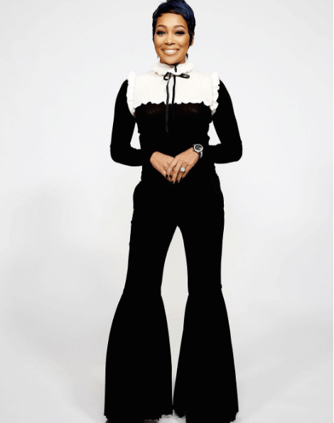 Splurge: Monica Brown’s The Real Philosphy de Lorenzo Serafini Black and White Ruffle Tie Neck Sweater Top