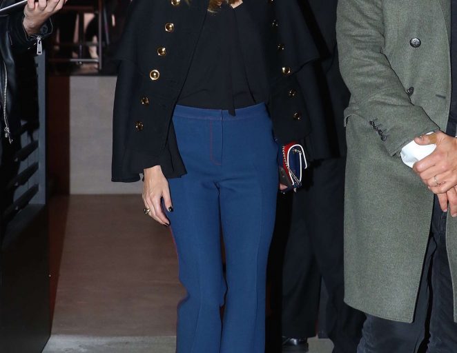 Splurge: Olivia Palermo’s Cadillac Event $2,595 Burberry Black Cape Military Jacket and $1,150 Ink Blue Wool and Silk Bootcut Trousers