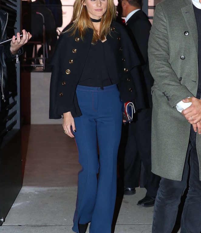 Splurge: Olivia Palermo’s Cadillac Event $2,595 Burberry Black Cape Military Jacket and $1,150 Ink Blue Wool and Silk Bootcut Trousers