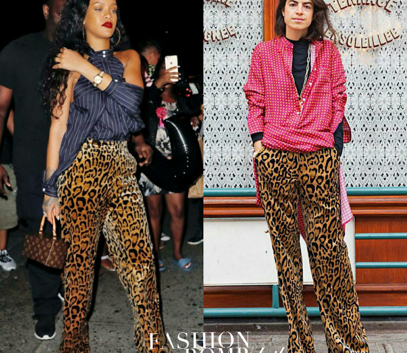 Who Wore It Better?: Leandra Medine vs. Rihanna in Dries Van Noten’s $635 Wide Leg Leopard Print Trousers