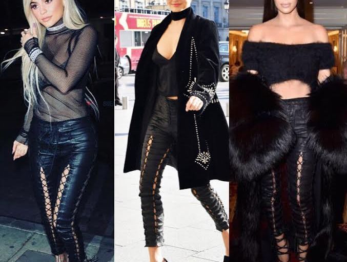 Who Wore it Better? Kylie Jenner vs. Miranda Kerr vs. Kim Kardashian in Unravel Lace-up Leather Pants