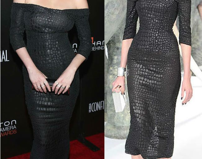 Hot! or Hmm… Chrissy Teigen’s Hamilton Behind The Camera Awards Nicholas Oakwell Couture Black Chiffon Leather Crocodile Applique Dress