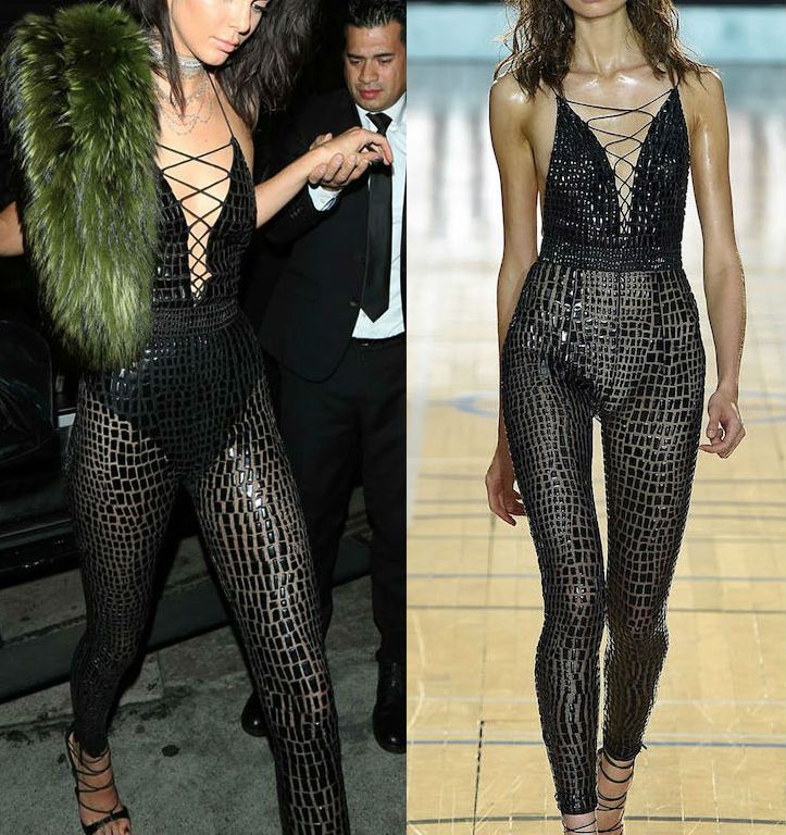 Hot! or Hmm… Kendall Jenner’s Catch 21st Birthday Dinner Julien MacDonald Spring 2017 Black Lace Up Embellished Jumpsuit