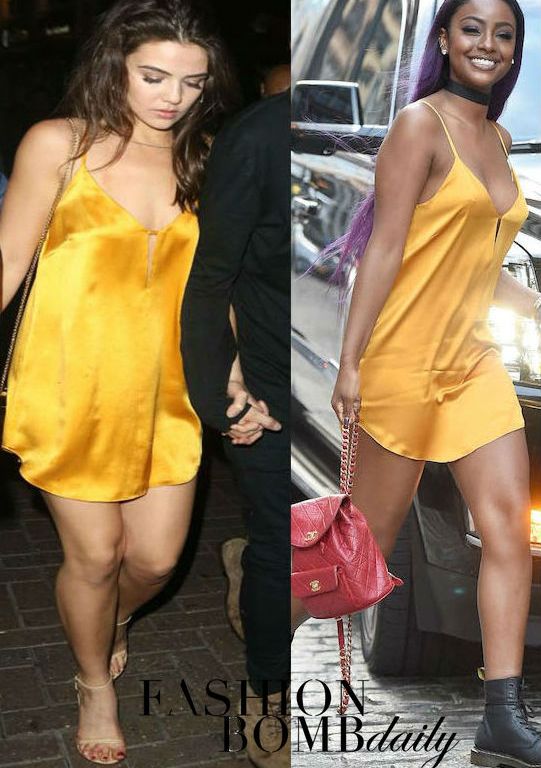 Who Wore It Better? Danielle Campbell vs. Justine Skye in Michelle Mason’s Mango Mini Slip Dress