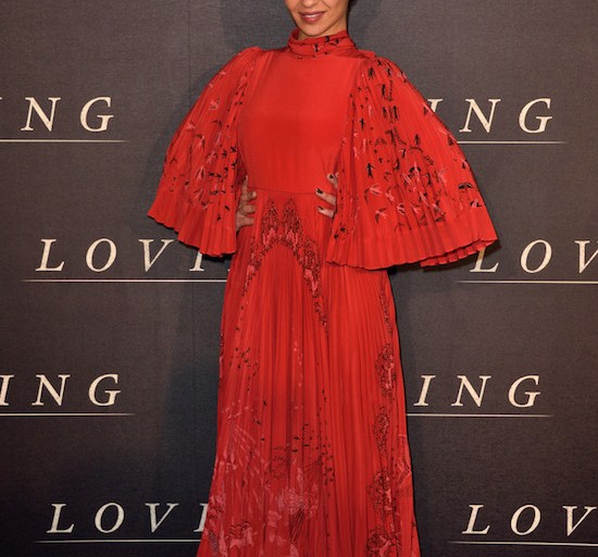 Hot! Or Hmm…: Ruth Negga’s <em> Loving </em> Paris Premiere Valentino Spring 2017 Red Bird Print Pleated High Neck Three-Quarter Sleeve Dress