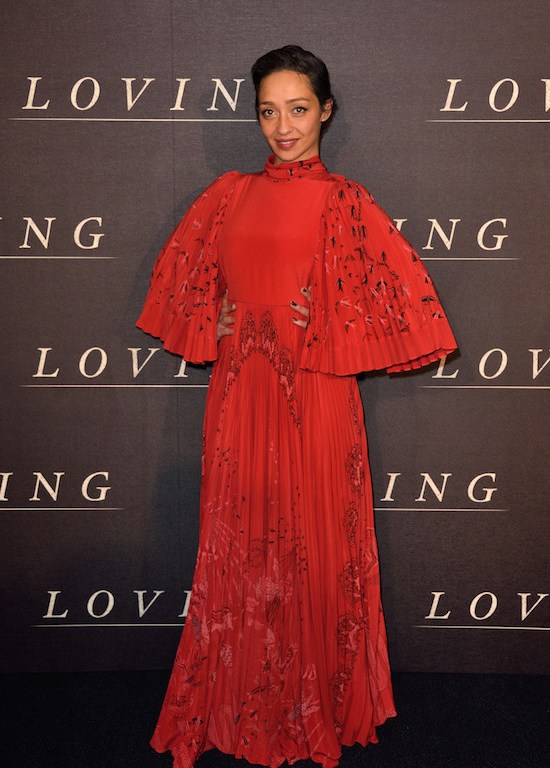 Hot! Or Hmm…: Ruth Negga’s <em> Loving </em> Paris Premiere Valentino Spring 2017 Red Bird Print Pleated High Neck Three-Quarter Sleeve Dress