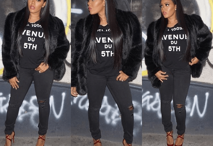 Splurge: Angela Simmons’s Instagram Foofi & Bella Black Cropped Faux Fur Hood Coat
