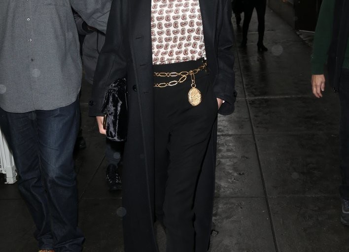 Splurge: Chrissy Teigen’s The Today Show $1,527 Alexander McQueen Black Peplum Coat, $690 Philosophy di Lorenzo Serafini Paisley Printed Silk Blouse, and $399 Le Silla Black Suede Sin Ankle Boots