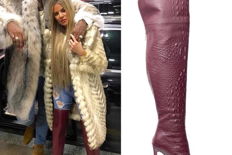 Splurge: Khloe Kardashian’s Jennifer Le Oxblood II Caiman Over the Knee Boots + Tristan Thompson’s Vintage Fur, Balmain Jeans, and YSL Boots