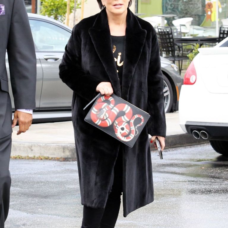 Splurge: Kris Jenner’s Calabasas, California $750 Gucci Snake Print Leather Pouch
