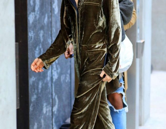 Steal: Zendaya’s New York City $68 Daya by Zendaya Military Green Velvet Oversized Jumpsuit