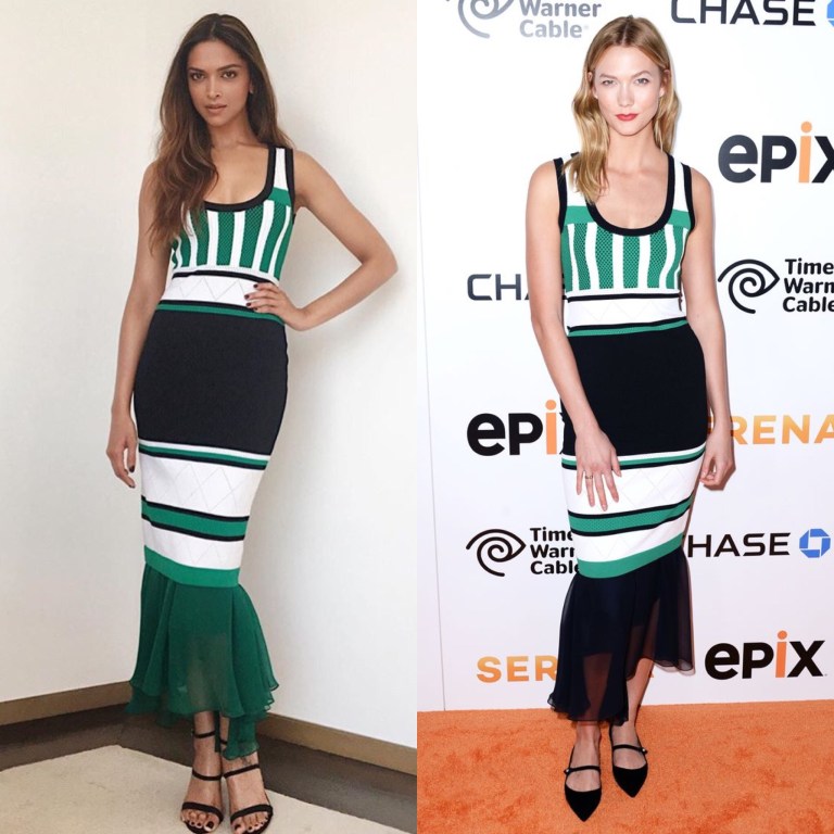 Who Wore It Better?: Deepika Padukone vs. Karlie Kloss in Prabal Gurung Resort 2017 Graphic Striped Knit Dress and Silk Chiffon Skirt