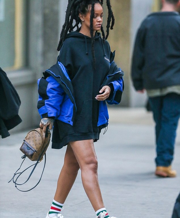 Splurge: Rihanna’s New York City Ocean’s Eight Set Vetements Hoodie and Maison Margiela Embellished Buckle Sneakers