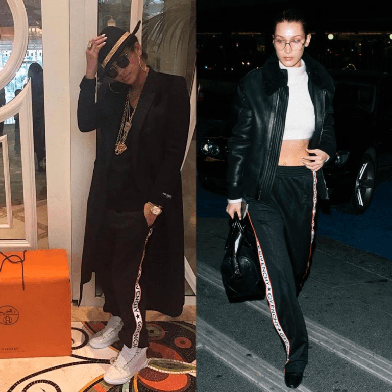Who Wore it Better?  Cassie vs. Bella Hadid in Givenchy’s Logo Track Pants