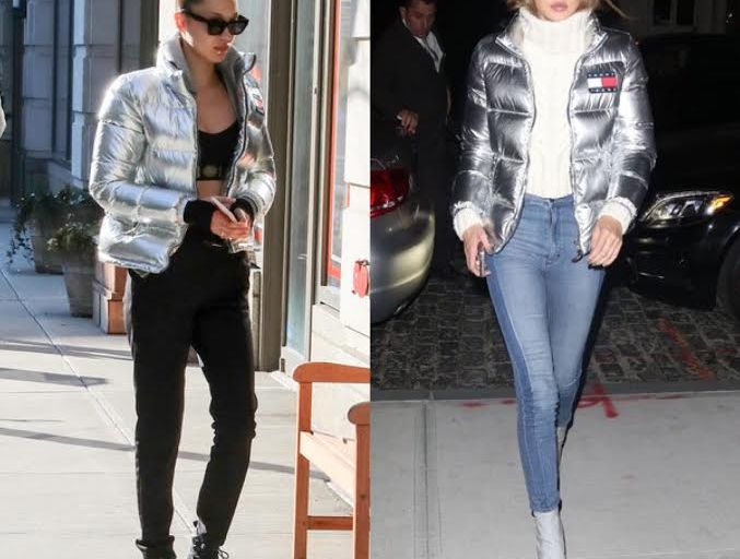 Who Wore it Better? Bella Hadid vs Gigi Hadid in Tommy Hilfiger’s Silver Puffer Jacket